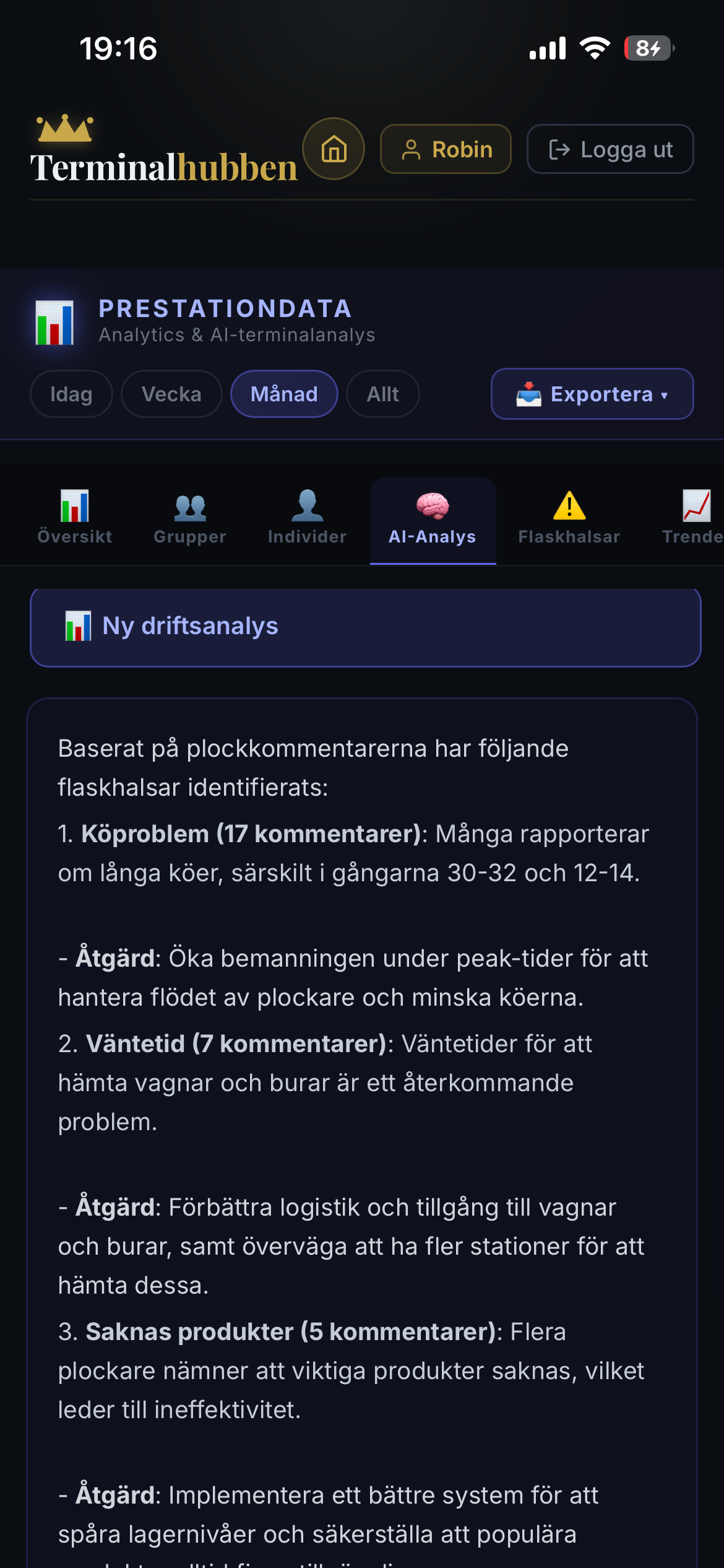 Prestationsdata AI-analys
